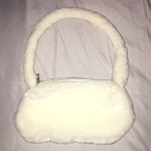fuzzy white handbag